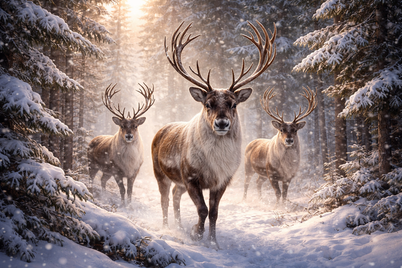 Reindeer emerging from the forest