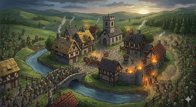 Zombies attack a village